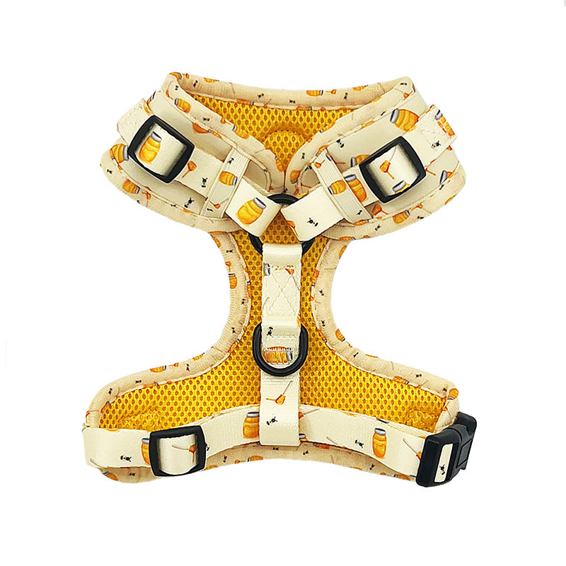 yellow dog harness with bees and honey pots